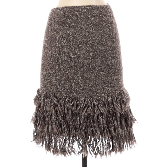 Sparrow Brown Alpaca Wool Fringe Pencil Skirt - Picture 3 of 9